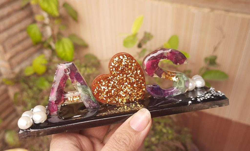 Radiant Union: Resin Alphabet Initials with Heart and Flowers Preserved for Couples