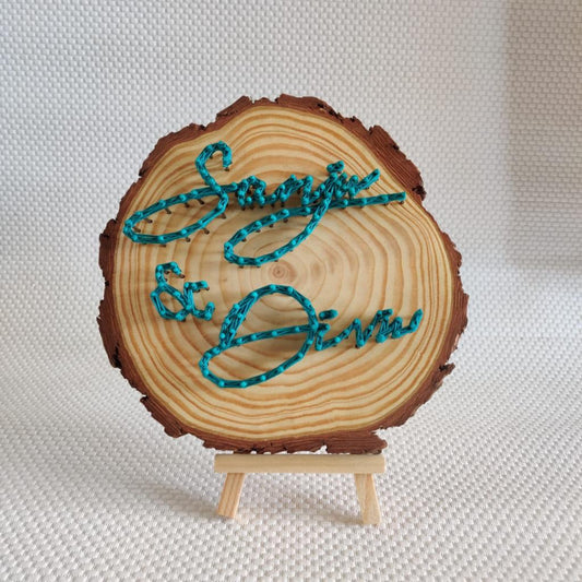 Wooden Wonder Custom Name String Art on Rustic Wood Slice