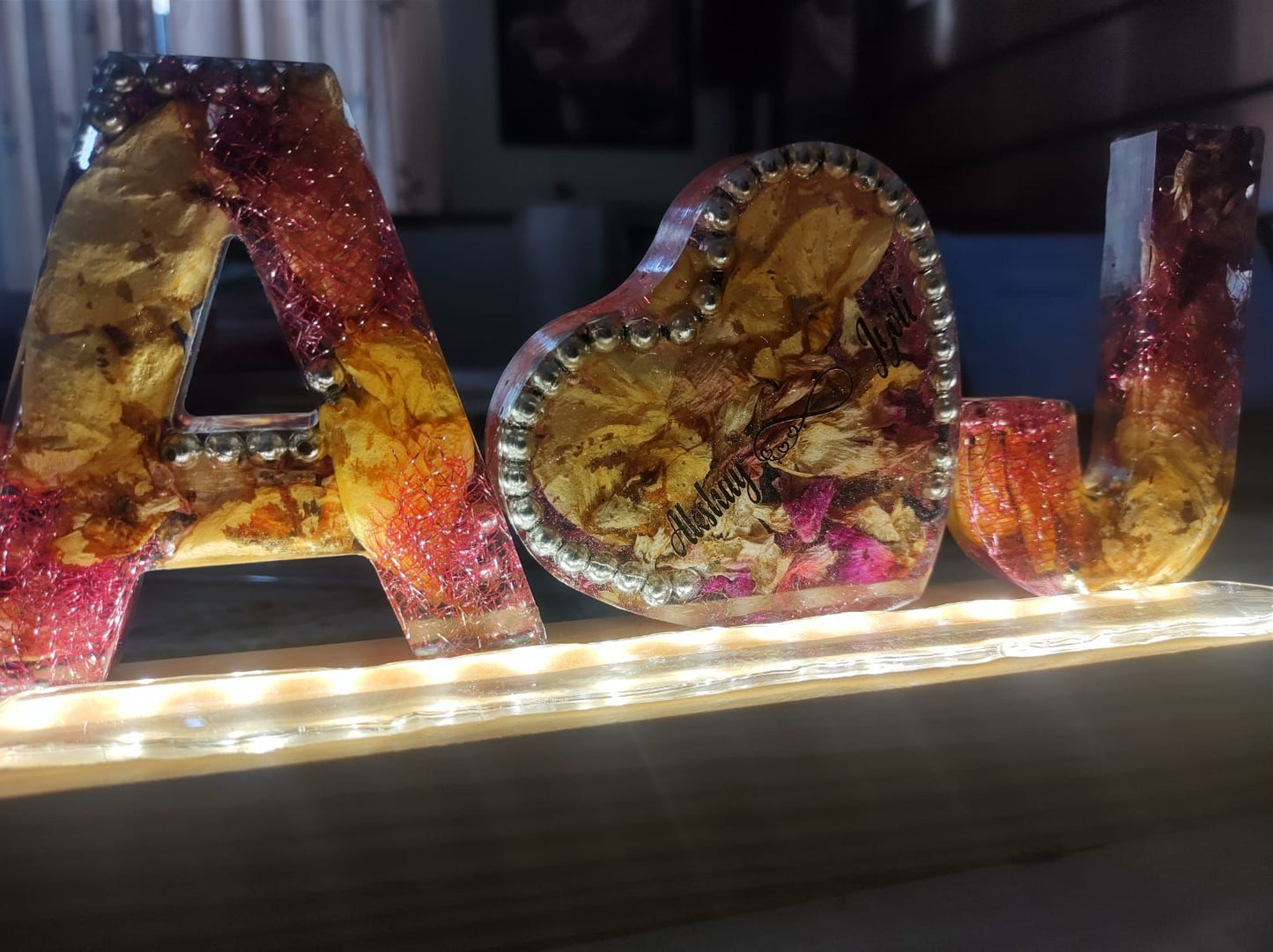 Love in Full Bloom: Custom Couples' Initials with Heart and LED Wooden Stand