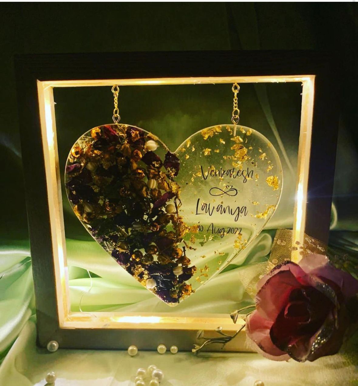 Heartstrings Forever: Whimsical Resin Heart with Varmala Preservation