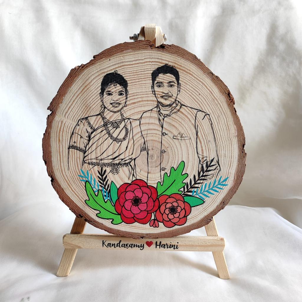 Double Delight: Artistic Hand Painting on 8-Inch Wooden Slice