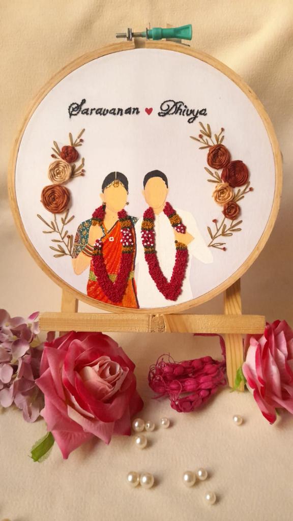 Embroidered Expressions of Love: Hand-Painted Wedding Hoop Art for Couples