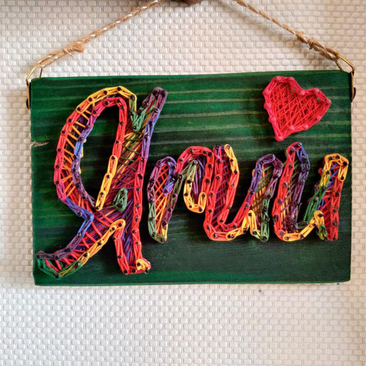 Rainbow Rhapsody: Expressive Name String Art Wall Hanging