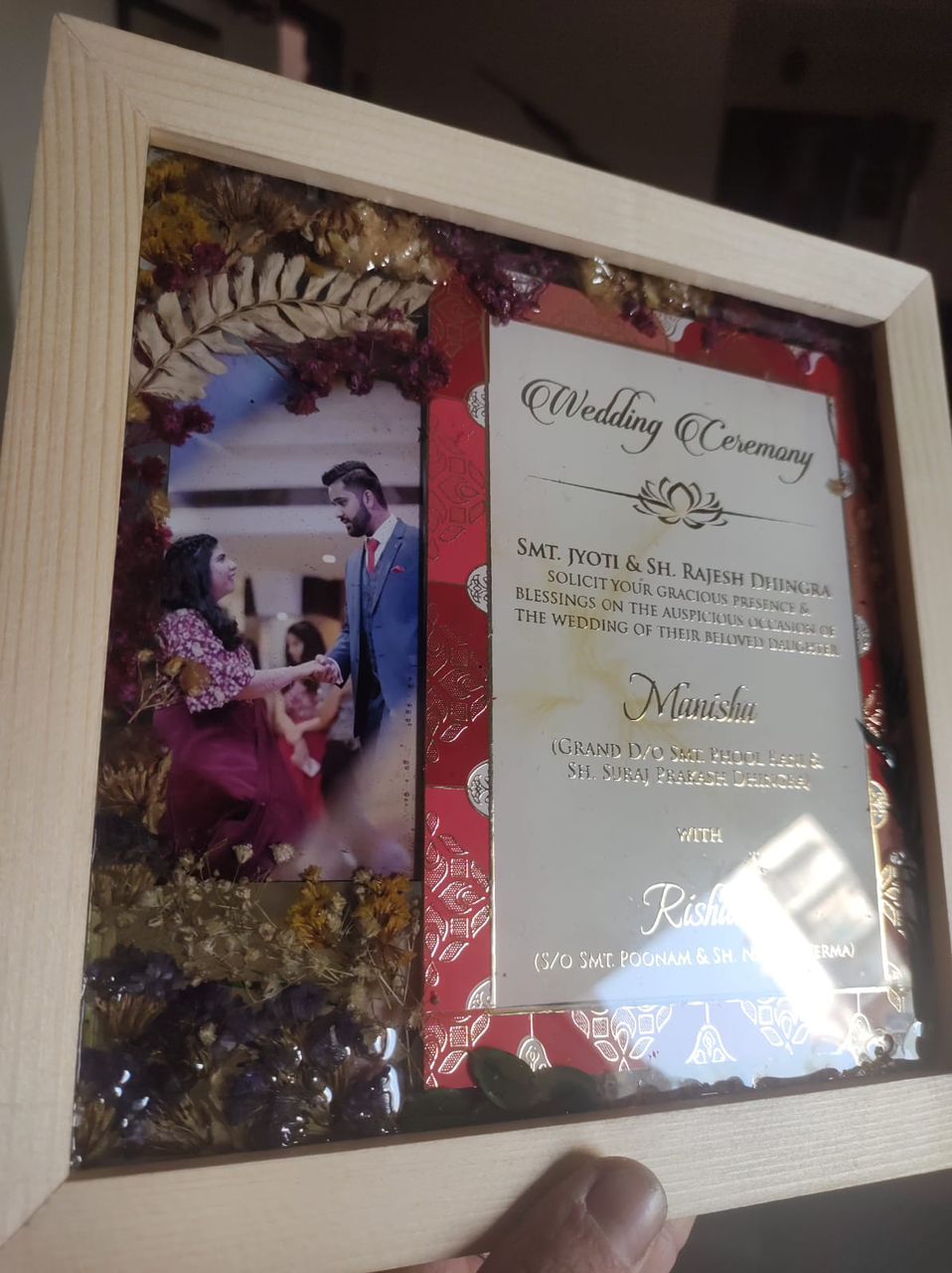 Forever Together: Resin Wedding Card and Couples' Picture Display in Wooden Frame