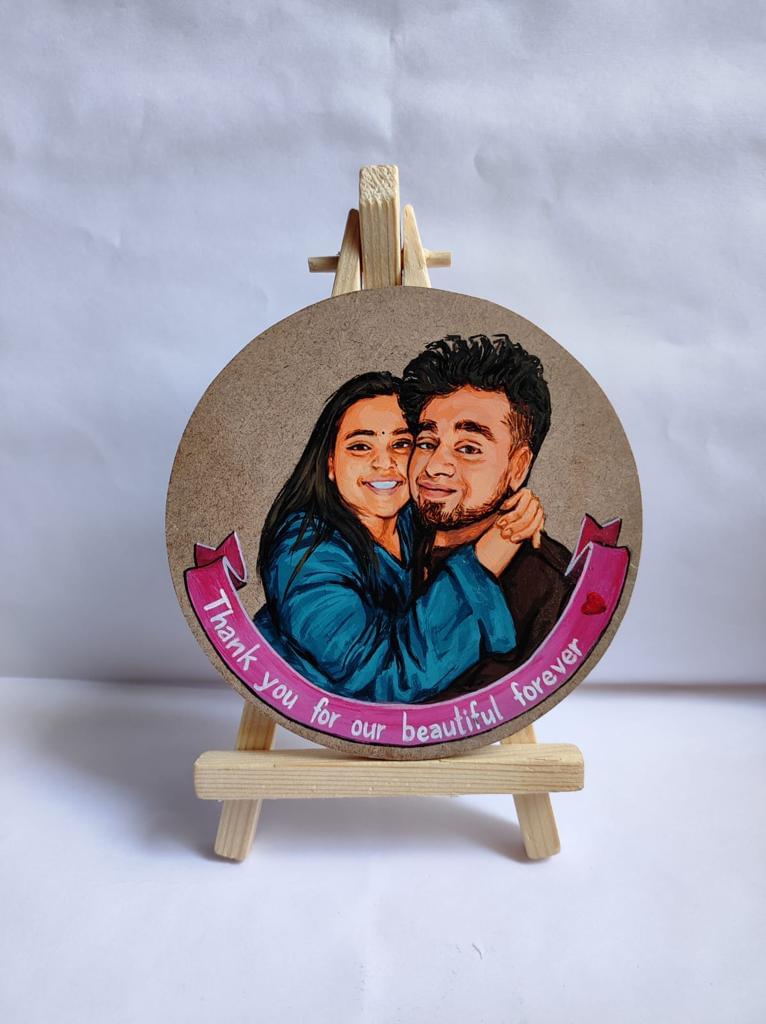 Hand-Painted Portrait on MDF Canvas – 4 Inches