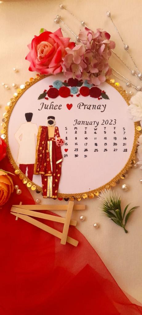 Romantic Reminders: Couple Wedding Hoop Art with Calendar