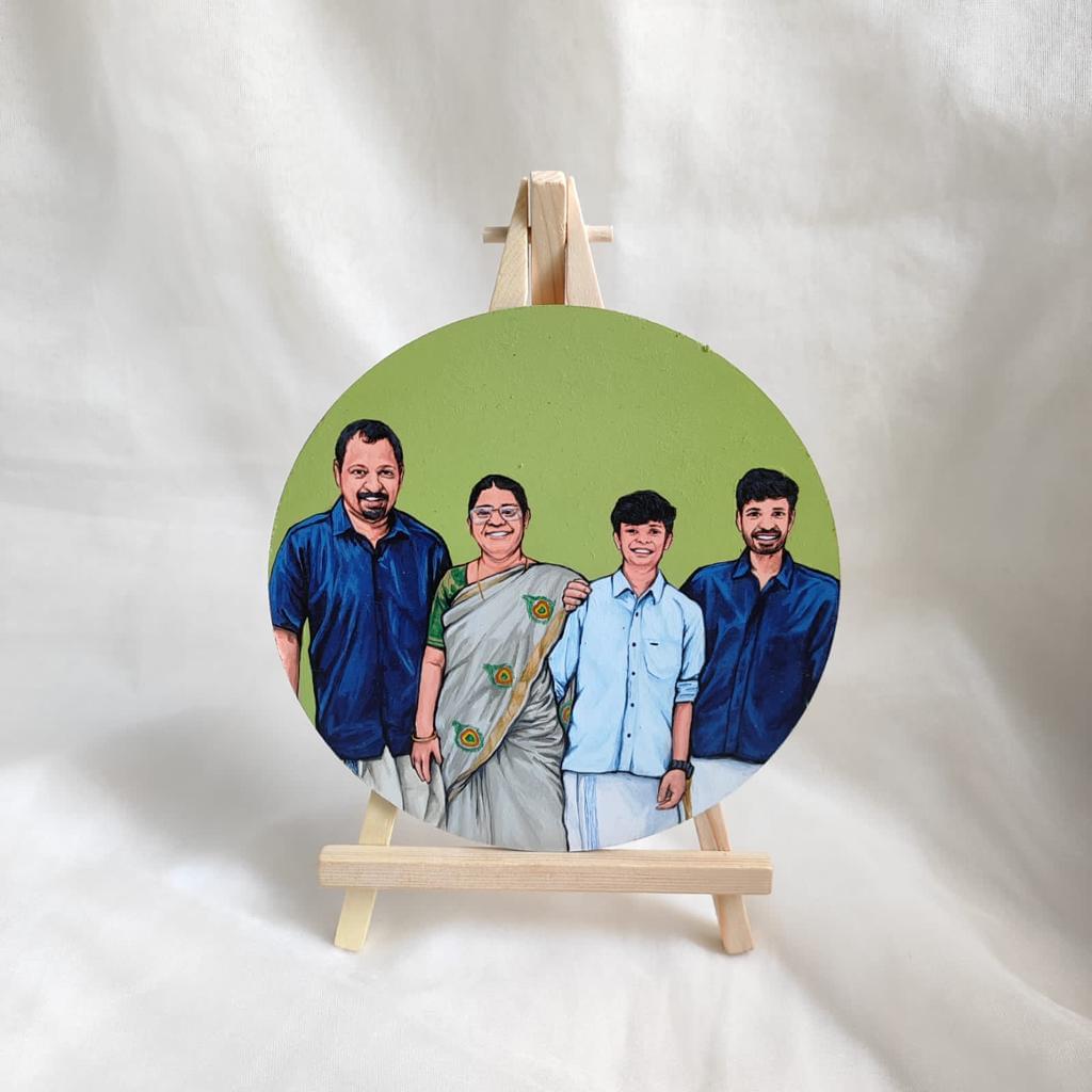 A moment shared Hand Painted 6 Inch MDF Portrait of Four