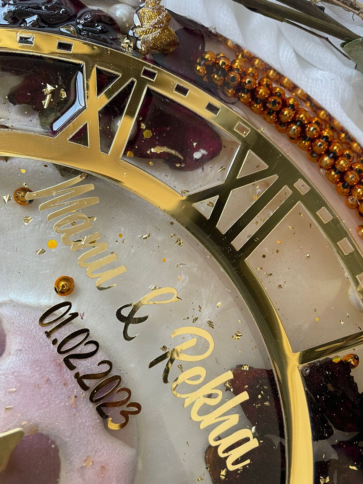 Floral Timekeepers Personalized Flowers Preserved Clock with Couples Name