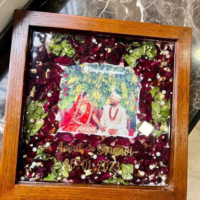 Rose Petal Harmony: varmala Preserved Roses in a Wooden Frame