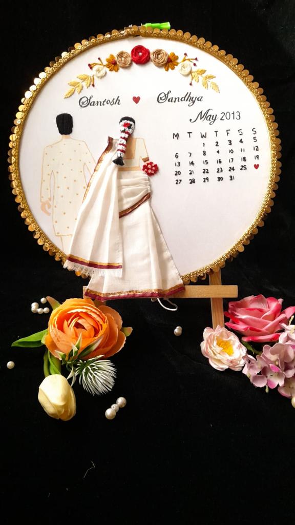 Romantic Reminders: Couple Wedding Hoop Art with Calendar