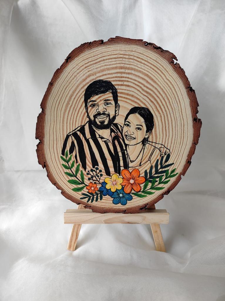 Double Delight: Artistic Hand Painting on 8-Inch Wooden Slice