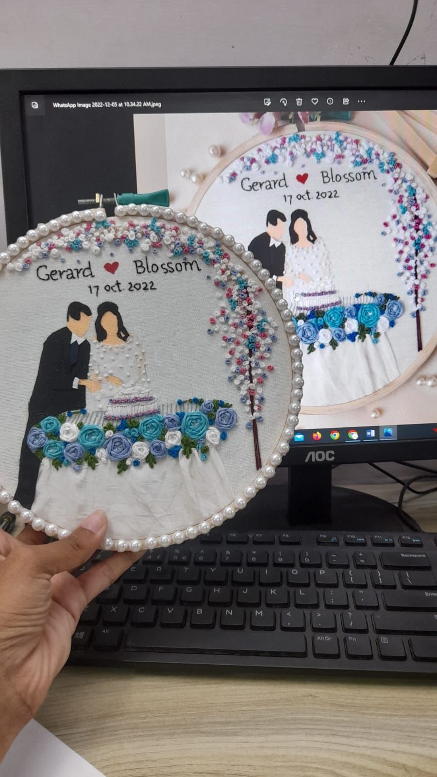 Couple Wedding Illustration Display Embroidery Hoop