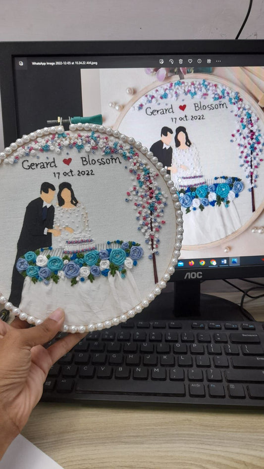 Couple Wedding Illustration Display Embroidery Hoop
