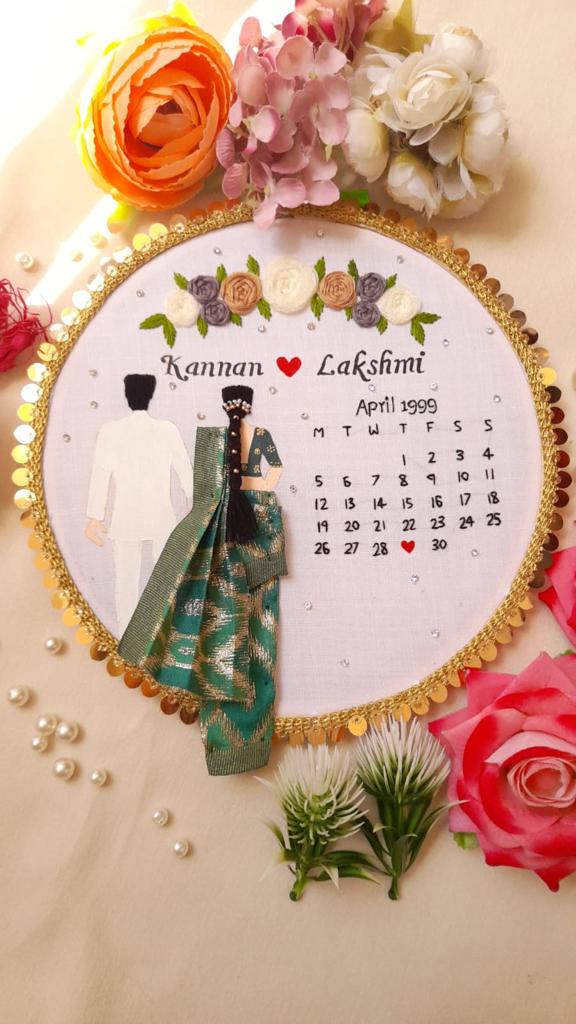 Romantic Reminders: Couple Wedding Hoop Art with Calendar