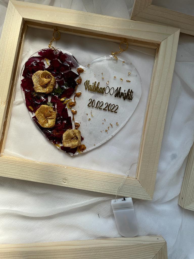 Heartstrings Forever: Whimsical Resin Heart with Varmala Preservation