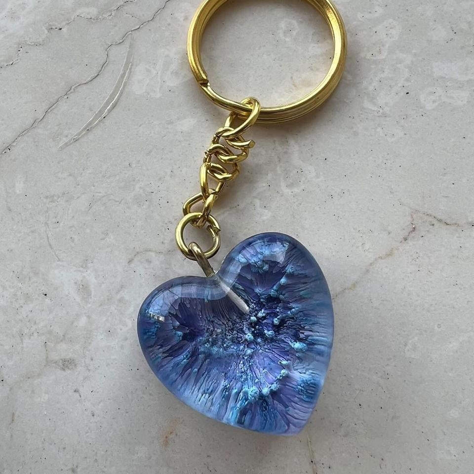 Blue Bliss Resin Alcoholic Ink Heart Keychain