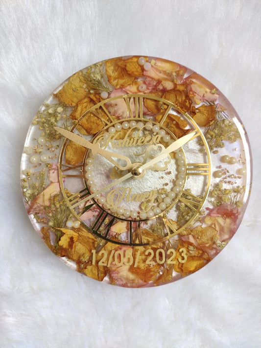 Golden Bloom Resin Clock