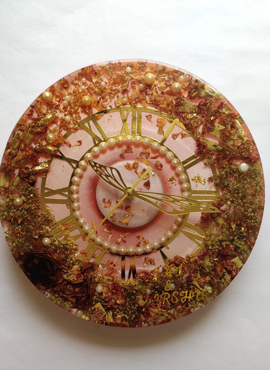 Golden Memories Resin Clock