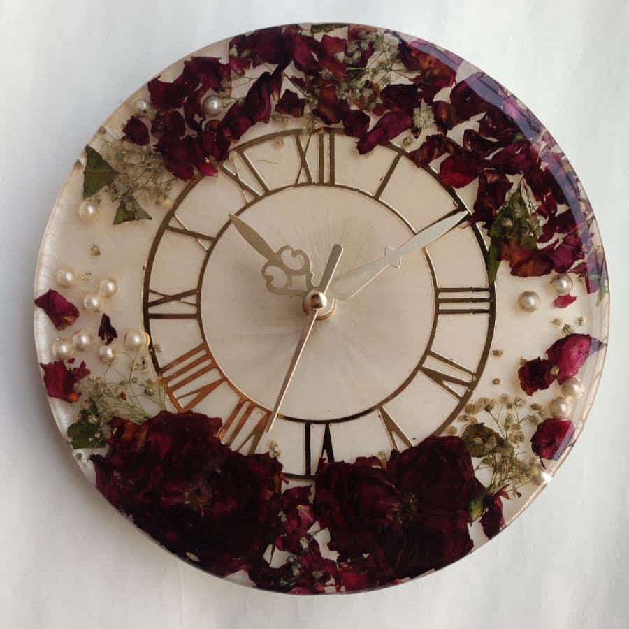 Deep Red Rose Resin Memory Clock