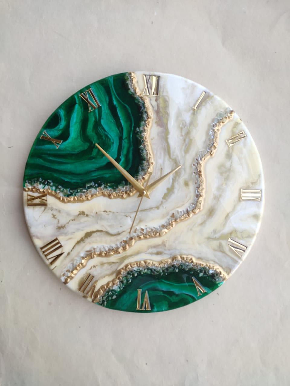 Emerald Geode Resin Clock