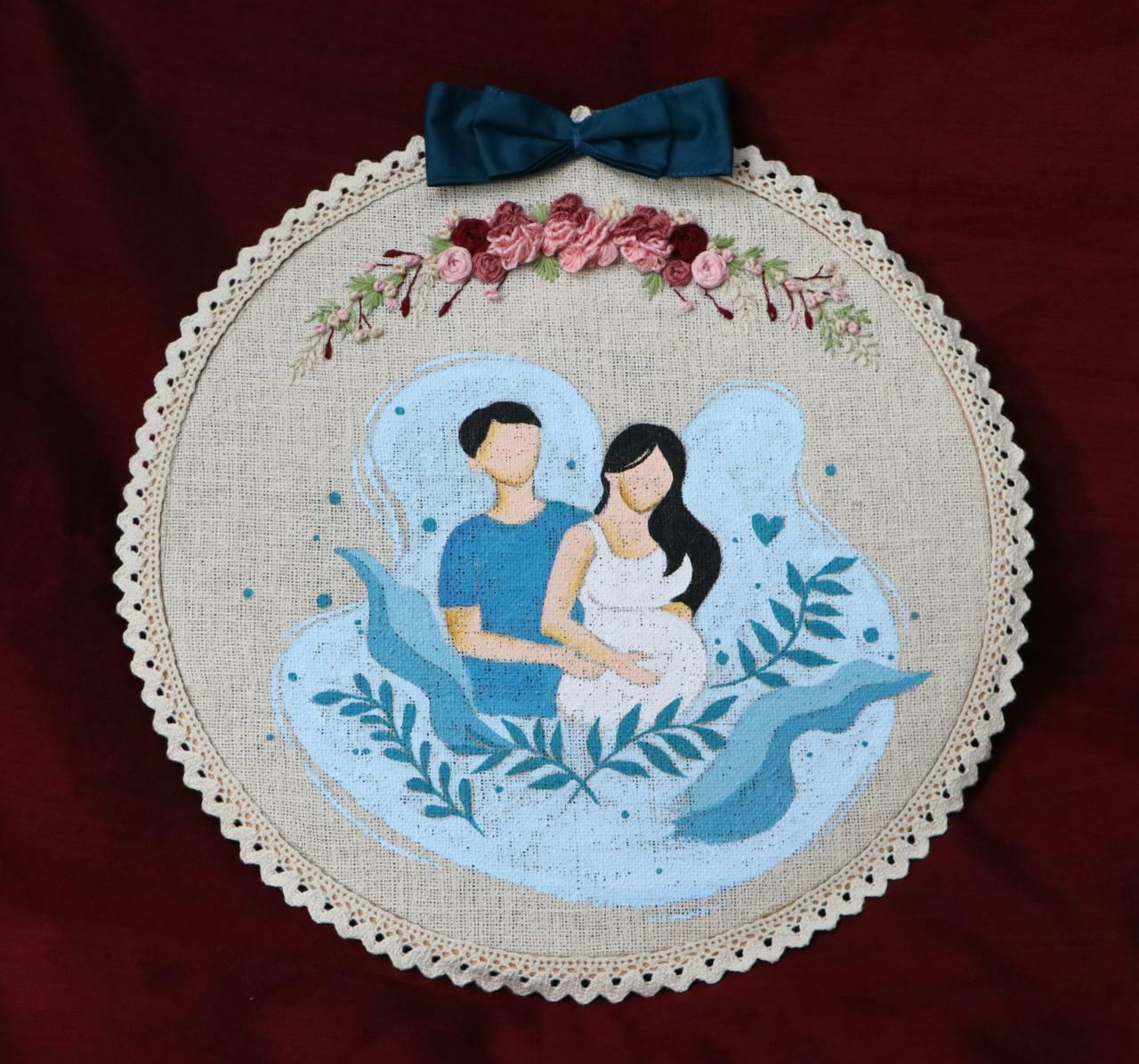 Love in Bloom: Embroidered Couple Portrait