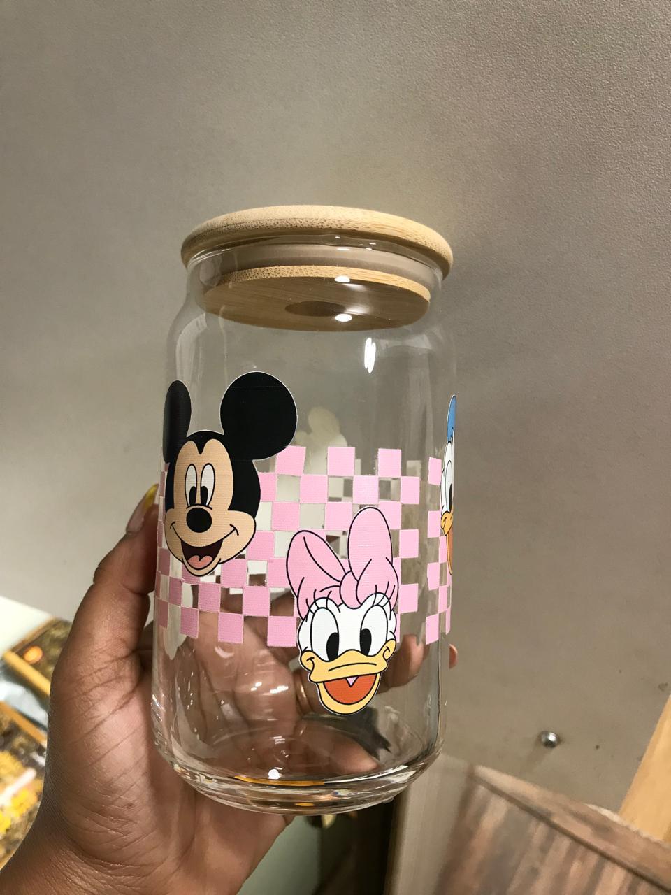 Daisy Floral Glass Cup with Bamboo Lid