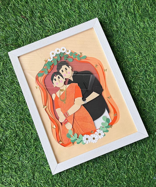 Indian Couple Paper Cut Art Frame