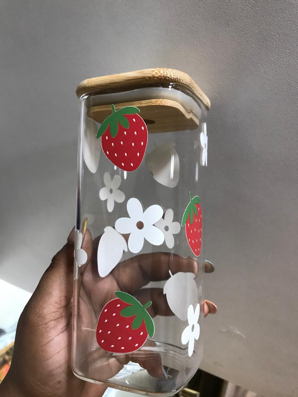 Daisy Floral Glass Cup with Bamboo Lid