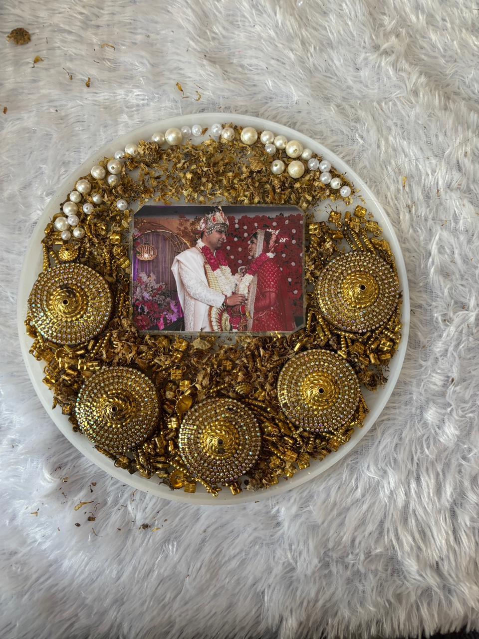 Golden Embellished Varmala Preservation Resin Frame