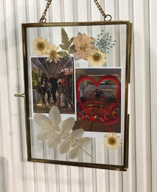 Hanging Glass Photo Frame with Pressed Flower