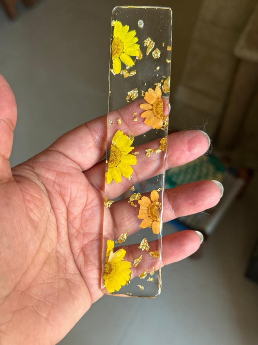 Handmade Resin Bookmark with Dried Flowers & Gold Flakes