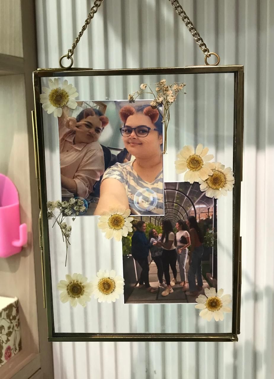 Hanging Glass Photo Frame with Pressed Flowers