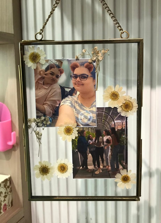 Hanging Glass Photo Frame with Pressed Flowers