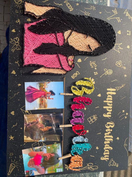 Custom String Art Portrait with Birthday Message and Photo Display
