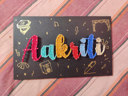 Custom String Art Name Plaque with Hand-Drawn Designs