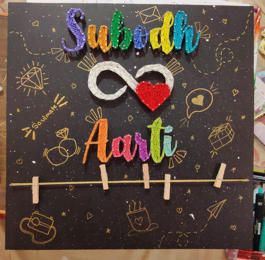 Custom String Art Name Plaque with Symbolic Elements