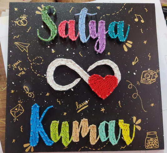 Custom String Art Name Plaque with Symbolic Elements