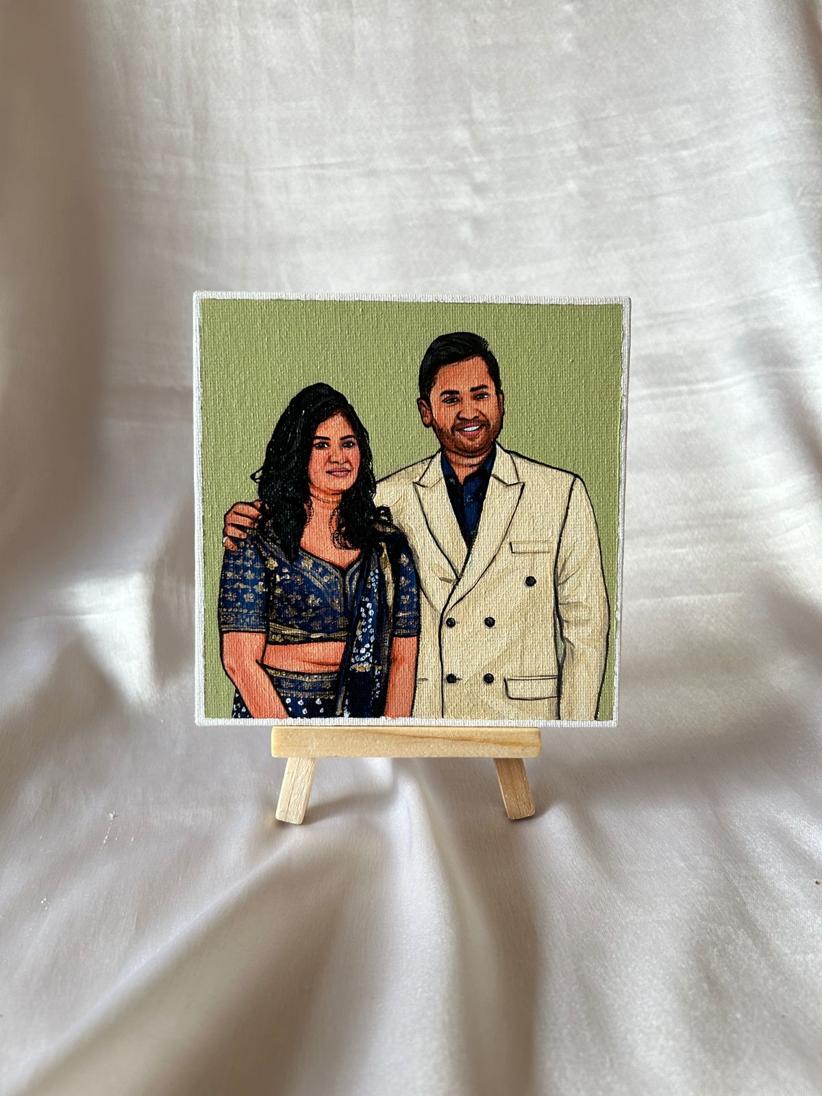 Hand-Painted Portrait on Framed Canvas with Easel