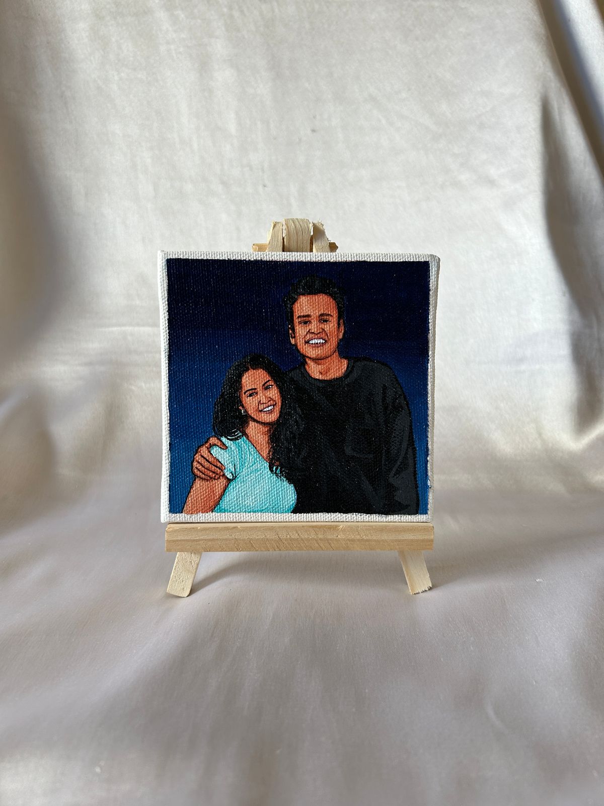 Hand-Painted Portrait on Framed Canvas with Easel"