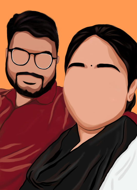 Digital Couple Portrait (Faceless Style) with Solid Background