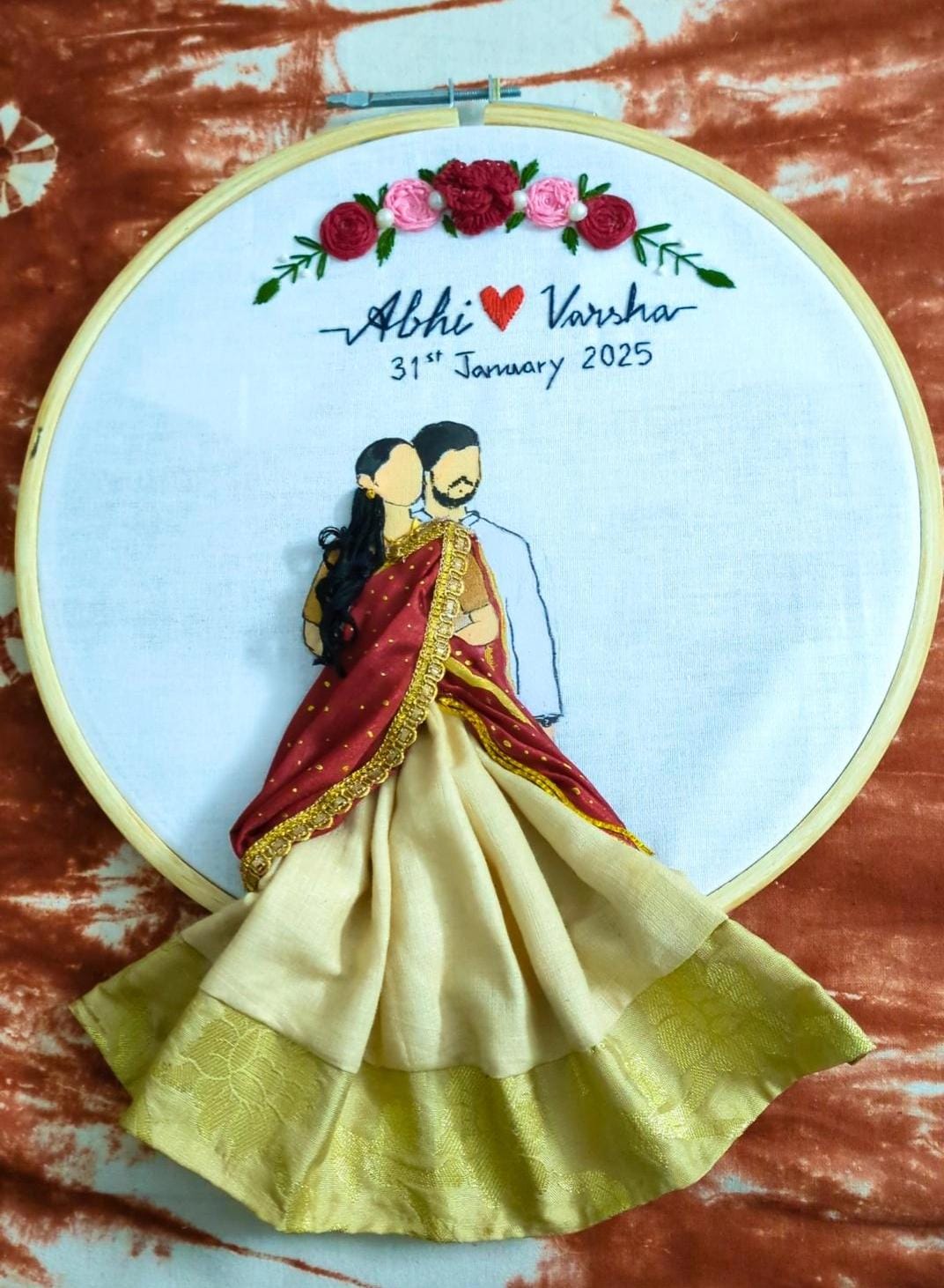 Handmade Lane Personalized South Indian Wedding Embroidery Hoop Art with Calendar