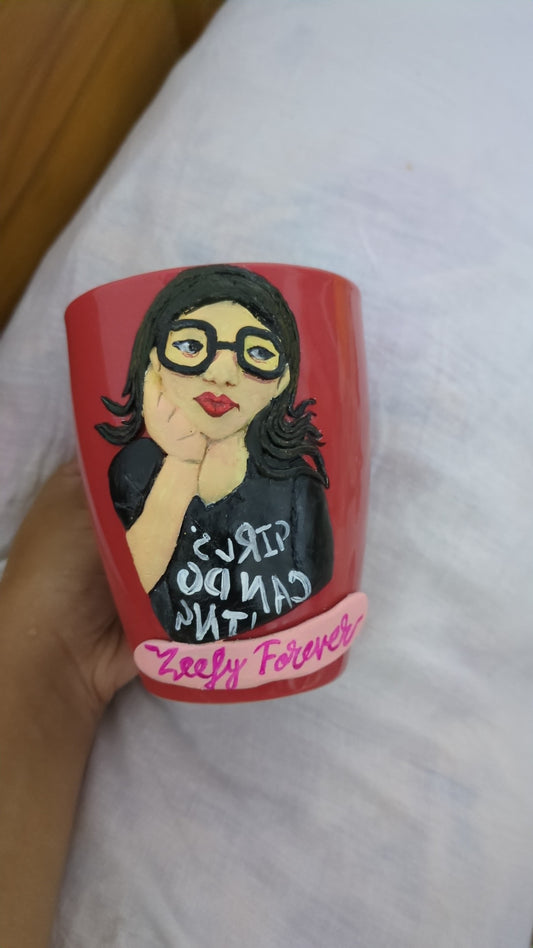Hand-Painted Clay Mug with Portrait & Custom Text