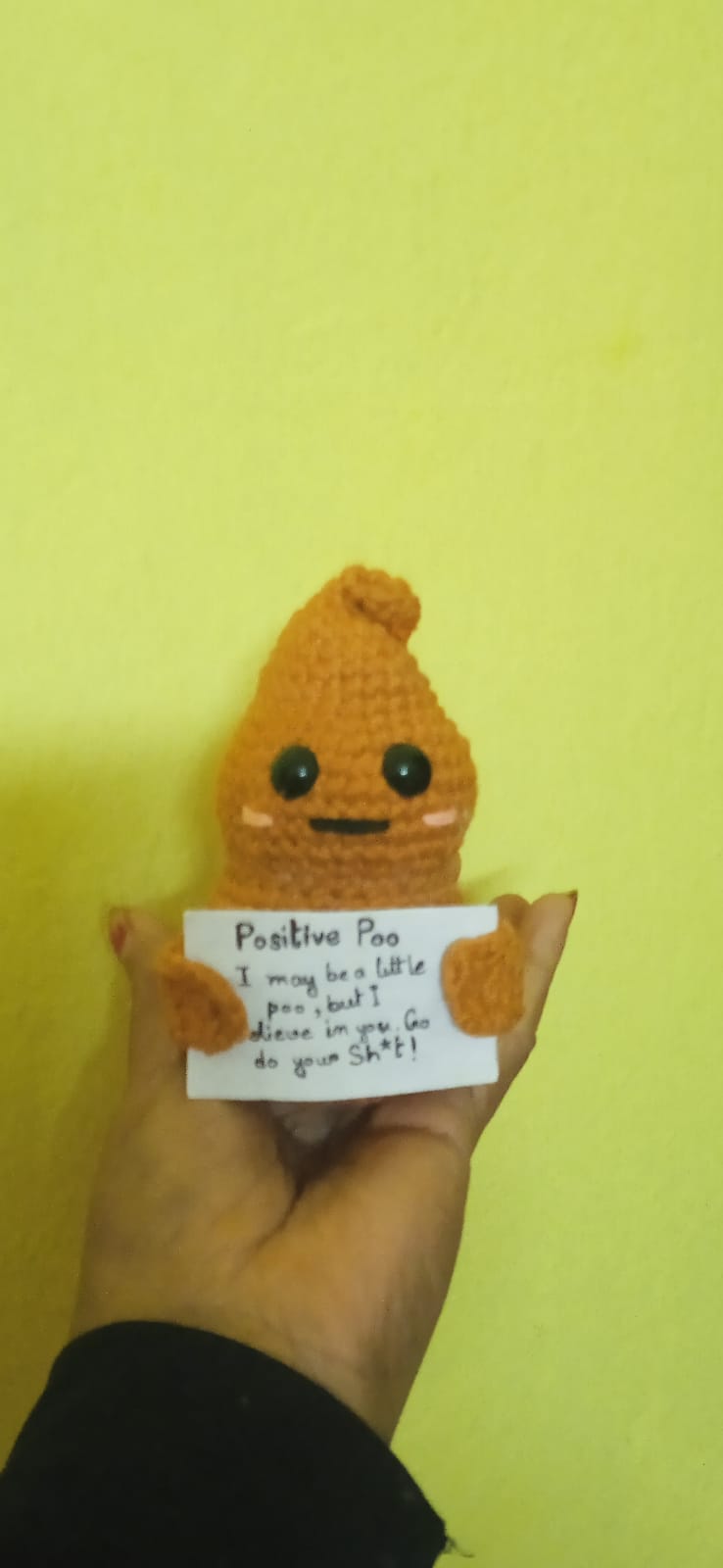 Handmade Crochet Poop Emoji with Positive Message