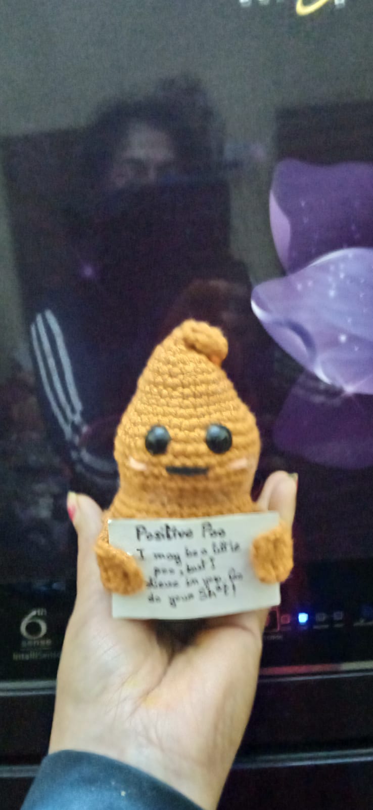 Handmade Crochet Poop Emoji with Positive Message