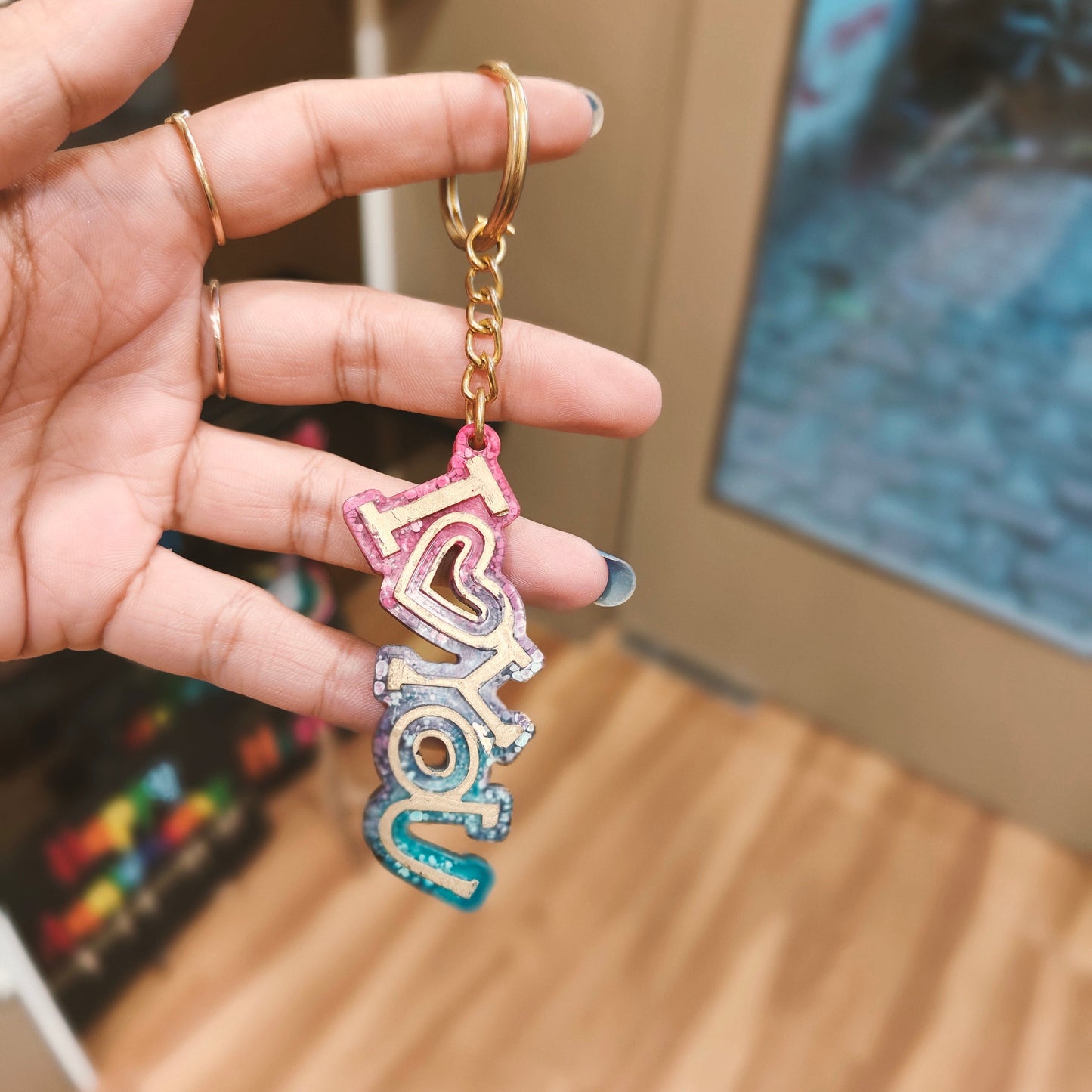 Alcoholic Resin I Love You Keychain