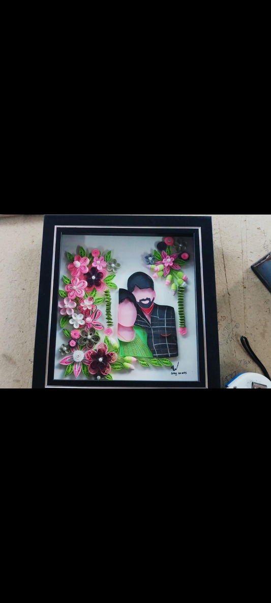 Quilled Couple Portrait with Floral Accents