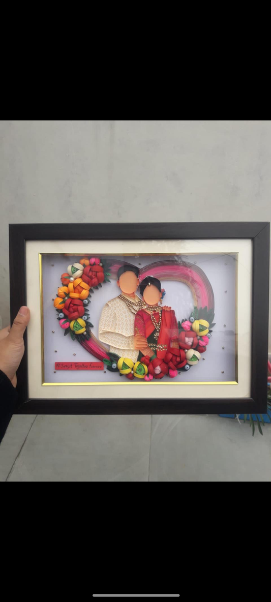 Framed Quilled Couple Portrait in Heart Frame