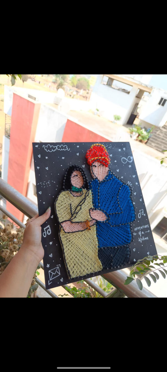 Personalized String Art Couple Portrait in Traditional Attire