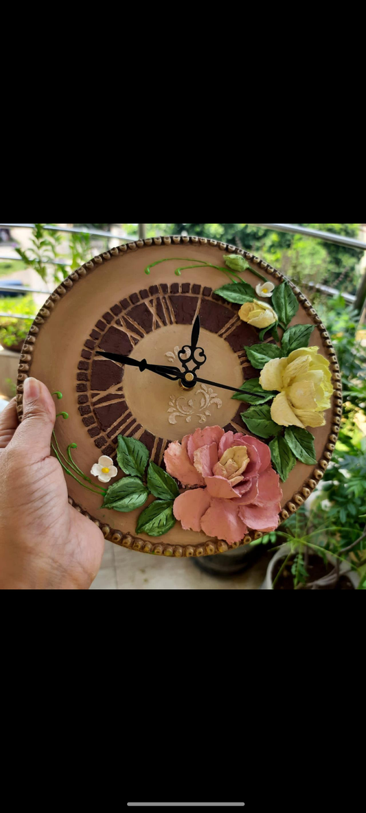 Handcrafted Floral Clay Art Clock