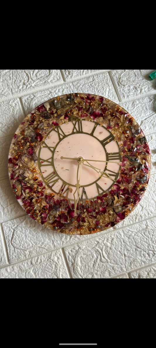 Floral & Gold Flake Resin Clock